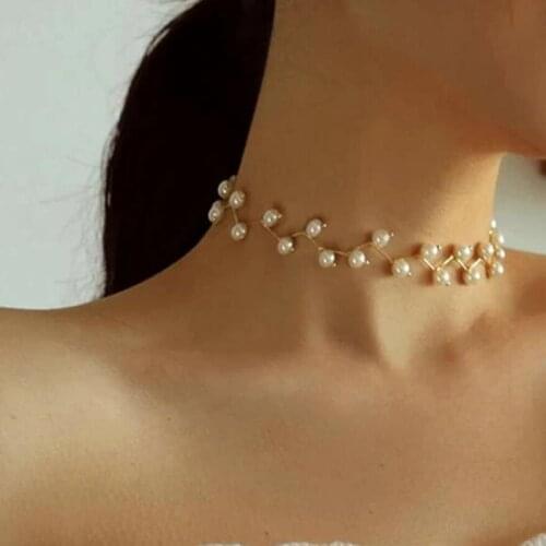 2021 Trendy Elegance Statement Necklace Charm Simulated Pearl Beads Choker Necklace For Women Kolye Collier Femme
