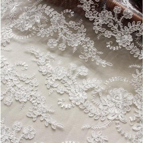 3 Meters 2016 High End Sequins Jacquard Lace Fabric Material New Embroidered Lace Fabric Off White Lace Trim for Wedding Dress