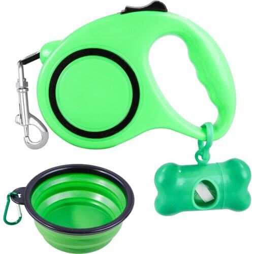 3Pcs Set Pet Supplies Retractable Automatic Adjustable Harness Dog Leash+Garbage Bag Dispenser+Collapsible Dog Bowl Set