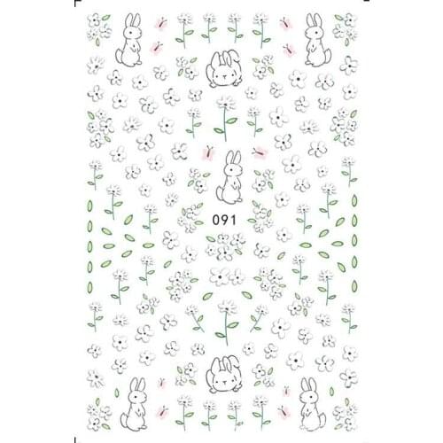 3D Nail Sticker Rabbit Flower Slider Nails Art Decoration Wraps Decals Cute Design Adhesive Manicure Tips Stickers Pegatina