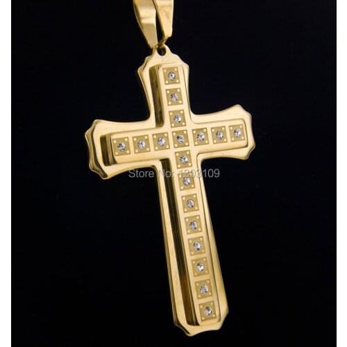 Big golden rood Cross pendant gold color Jewelry Pendant stainless steel black Metal Necklace for Men/Women nice gift
