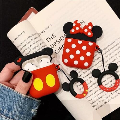 For Apple AirPods Case Cover Cute 3D Mickey Bluetooth Cartoon Earphone Cases For Airpods 1/2 Protective Cover With Finger Ring