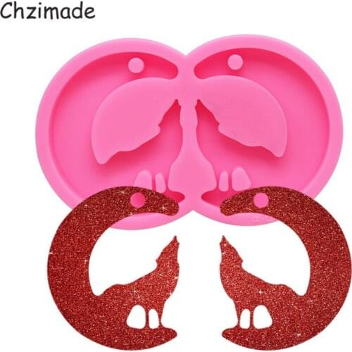 Chzimade Wolf Moon Shape Silicone Epoxy Resin Molds for Key Chain Pendant Moulds Polymer Clay Tools DIY Jewelry Making Crafts