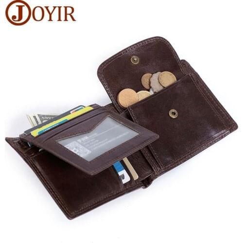 JOYIR Genuine Leather Men Wallet Coin Purse High Quality Card Holder Bifold Wallet RFID Vintage Male Money Bag Portomonee Gift