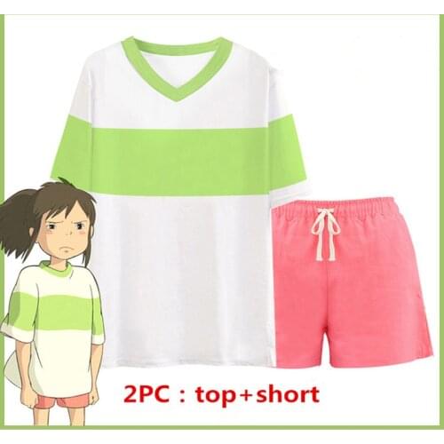Cosplay Spirited Away Chihiro Ogino Costume Japan Anime Casual Costumes T shirt+Shorts sets cosplay clothes free shipping