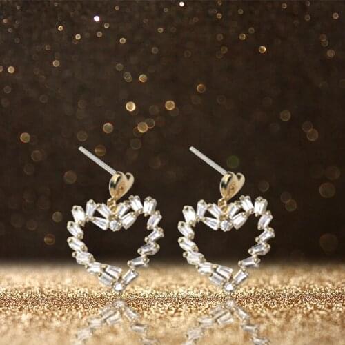 MADALENA SARARA AAAA CZ Zircon Inlaid Women Earrings Two Colors Options Silver And Gold Heart Style Dangle Earrings