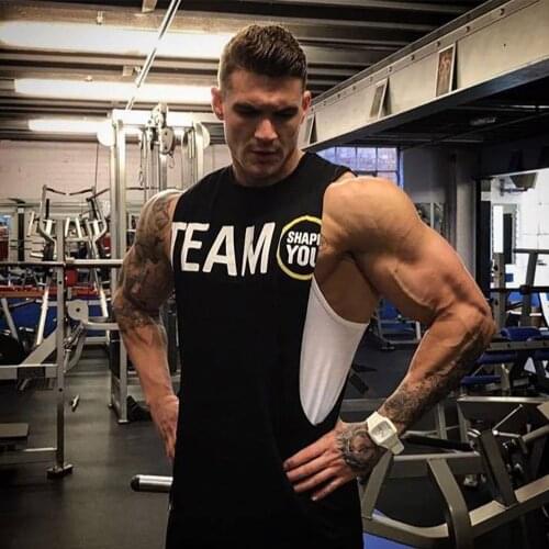 Mens Gyms Fitness Tank Tops “Team” Printing Breathable Workout Large split Stringer Loose Bodybuilding Man Sleeveless vest