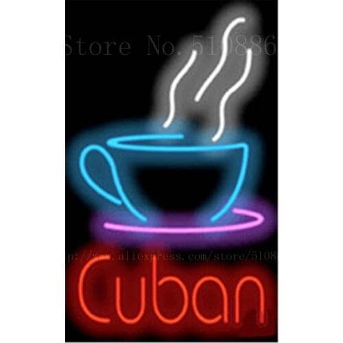 Cuban with Coffee Neon sign Real Glass Tube Bulbs Light Bar Beer Club Decoration Signboard tea Espresso Cappuccino drink 17"x14"