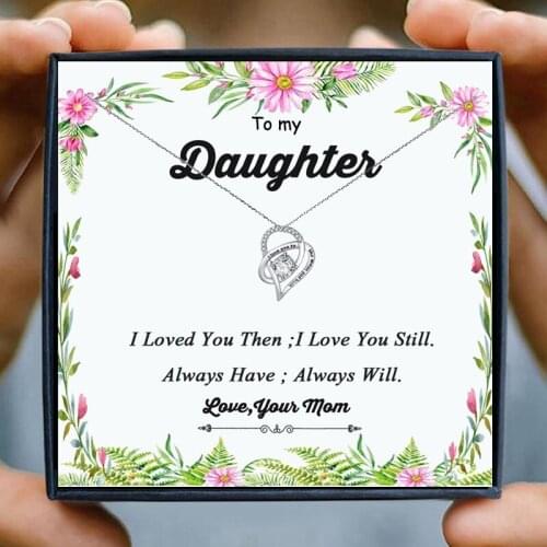 Girl Necklace for Daughter Women Jewelry Crystal Heart Pendant Necklace Female Christmas Gifts from Mom Dad Collares Kolye