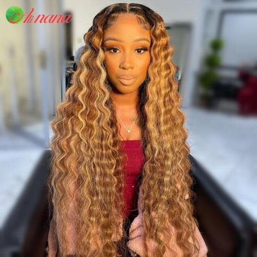 13x4 Lace Front Human Hair Wigs For Black Women Deep Wave Curly Frontal Wig Brazilian Afro Curls Full Long 30'' Blonde Colored