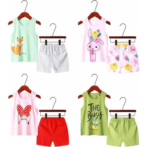 Boys Girls Pajamas Summer Toddler Sleeveless Vest Cotton Set Childrens Clothing Sleepwear Pyjamas Sets For Kids 2 4 6 8 9 Years