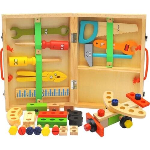 Portable Wooden Toolbox DIY Tool Set Wooden Simulation Repair Tool Detachable Maintenance Toy for Childrens Assembly Toys