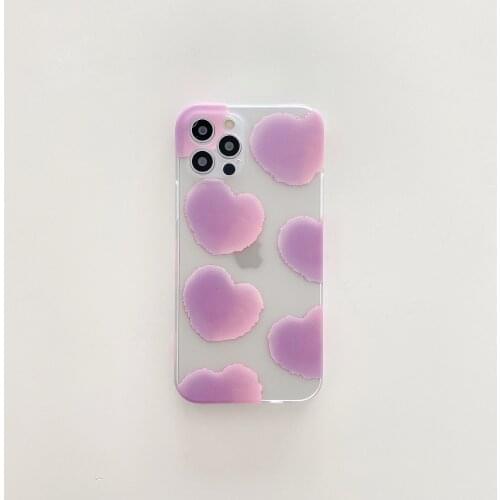 Translucent Purple Heart Print Case for iPhone 12 Pro Max Back Phone Cover for 12 Mini 11 Pro Max X XS XR 8 7 Plus SE 2020 Capa