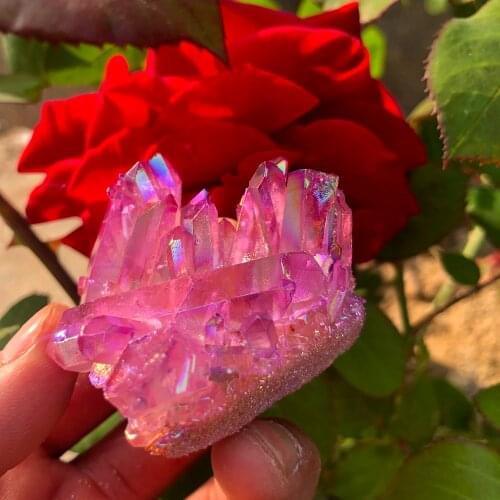 Rare beautiful rose flame halo quartz crystal cluster specimen healed