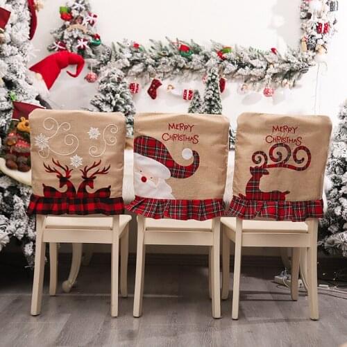 Chair Cover with Back Linen Embroidery Elk Christmas Chair Covers Dining Room Party Home Table Decor New Year 2022 Navidad Natal