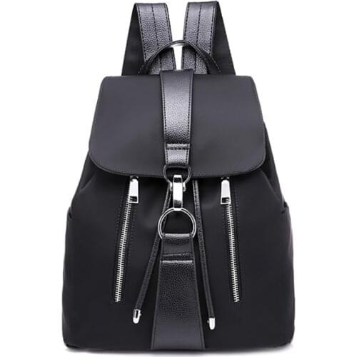 Women Backpack School Bags For Teenager Girls Nylon Zipper Lock Design Black Female Backpack Fashion 2021