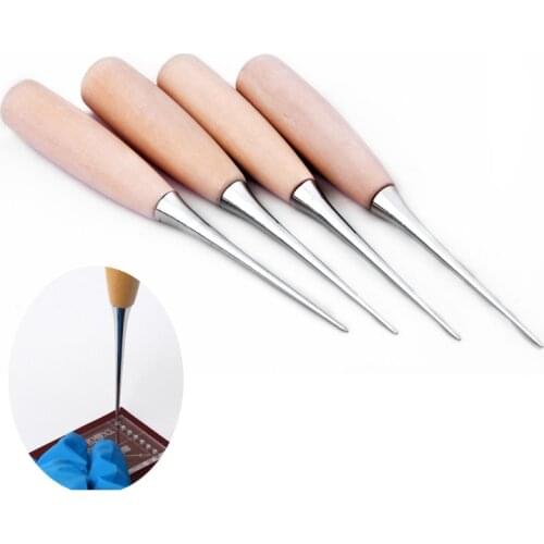 Solid wood awl Leather Sewing Shoes Wood Handle Tool Awl Hand Stitching Taper Leather craft Needle Tool Kit Craft