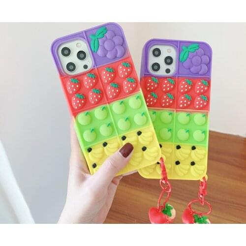 Relieve Stress Squeeze Push Bubble Anti-fall Silicone Phone Case For iPhone 11 12 6 7 Pro Max X XS XR MAX Cute Fruit Back Cover