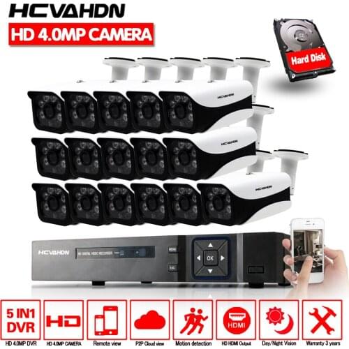 HD 16CH 4MP CCTV System AHD DVR 16PCS 4.0mp 2560*1440 Security Camera indoor Outdoor Video Surveillance System Easy Remote View