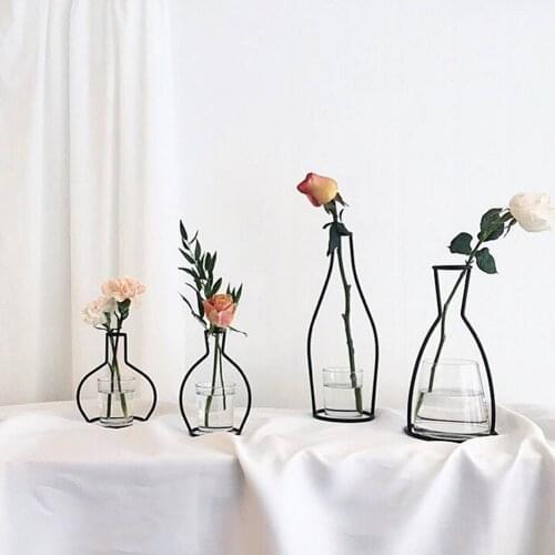 Nordic Retro Iron Line Table Flowers Vases Nordic Decoration Home Metal Plant Holder Flowerpot Flower Vase Home Decor 8 Shapes