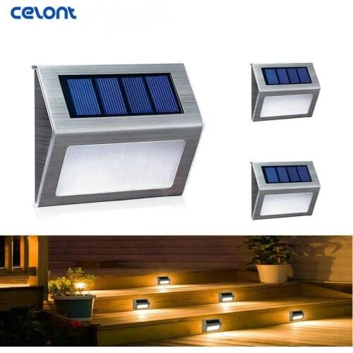 LED Outdoor Stainless Steel Solar Path Stair Light Solar Deck Lights Balcony Garden Yard Fence Light Waterproof 3 LED Light