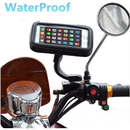 Universal Waterproof Bag Motorcycle phone Holder Support Moto Bicycle Rear View Mirror Stand Mount Holder Fit iPhone 8 X