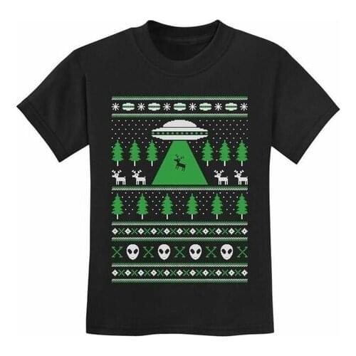 Alien Reindeer Abduction Ugly Christmas Sweater Youth Kids T-Shirt Xmas