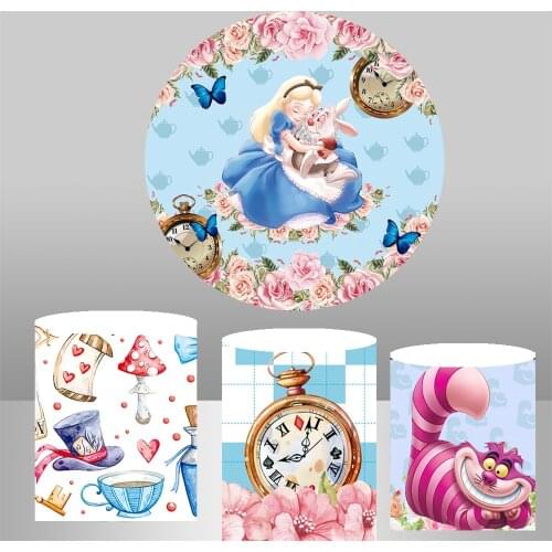 Alice in Wonderland Round Backdrop Childs Birthday Party Photo Background Photography Studio Prop Vinyl and elastic Photocall