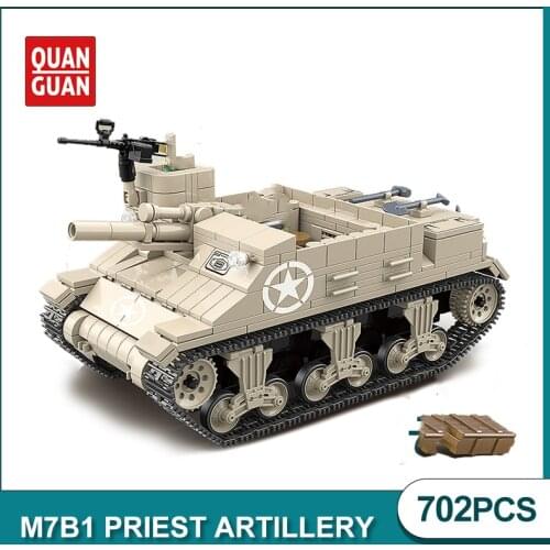WW2 Military Series M7B1 Tank Building Blocks Figure Soldier MOC Car M7Priest TANK Model Bricks DIY Truck Toys For Children Gift