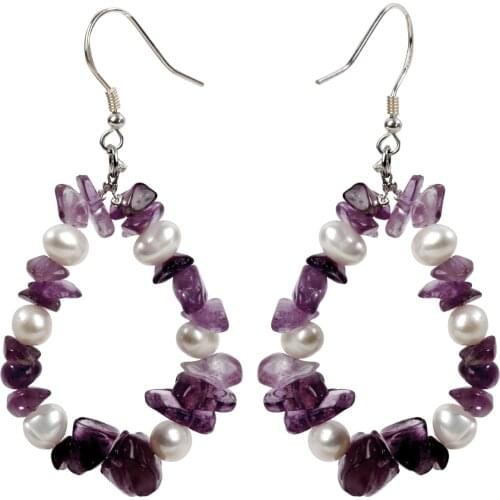Yacq Amethyst Pearl 925 Sterling Silver Drop Dangle Earrings Handmade Custom Jewelry Gifts for Women Mom Girls Wife Mothers Day