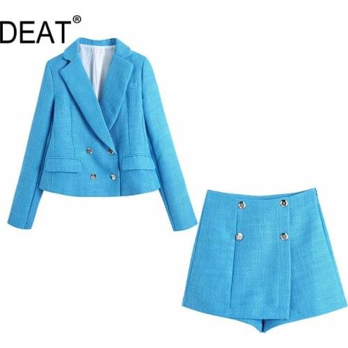 [DEAT] 2021 Spring Summer New Fashion Tide Solid Color Single-breasted V-neck Coat High Waist Shorts Women Two-piece Suit 13Q121