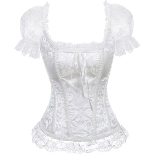 S-6XL Fashion Ladies Sexy Lace Floral Short Sleeve Lingerie Bustier Corset Top Plus Size Shape Body Overbust Corset