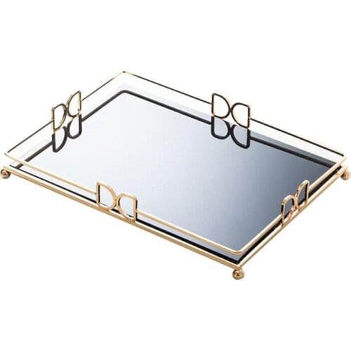 Gold Mirror Tray, Glass Cosmetic Jewelry Organizer Tray Decorative Tray for Storage Perfume,Trinket