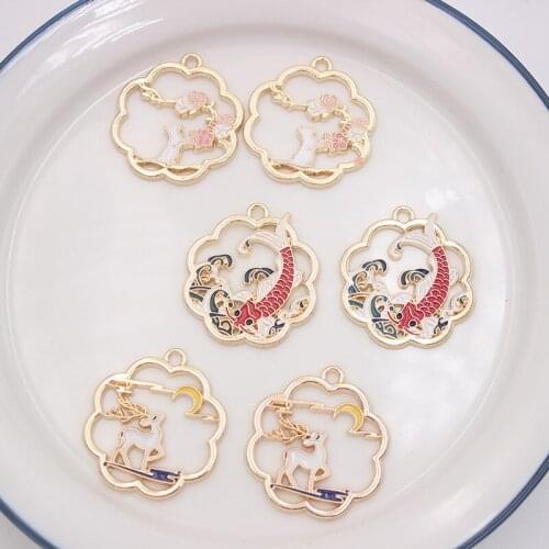 10pcs/lot Fish Deer Cat Handmade Enamel Dangle Charms Pendant DIY for Bracelet Necklace Bag