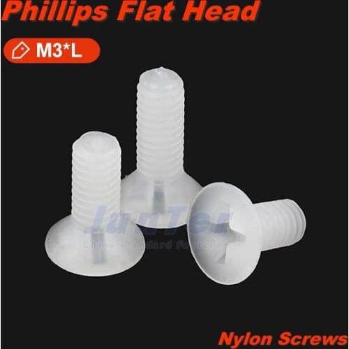 100pcs/lot M3(3mm) White Nylon DIN965 Phillips Flat Head Machine Screws