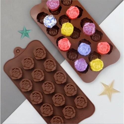15 cavities three-dimensional rose chocolate mold, silicone handmade cold soap mold, jelly mold