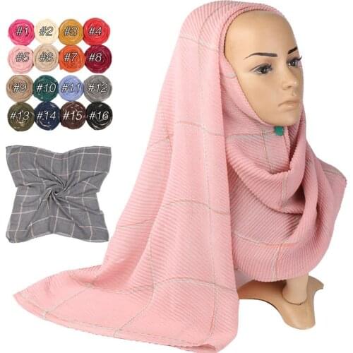 2019 New muslim viscose rippled plaid scarf hijab islamic headscarf foulard hijab femme musulman arab head scarves female shawls