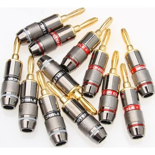 4/8/12PCS 24K Gold Plated Pure Copper Zinc Alloy Monster Banana Plug Connector Audio Connector Power Speaker Plugs Connector