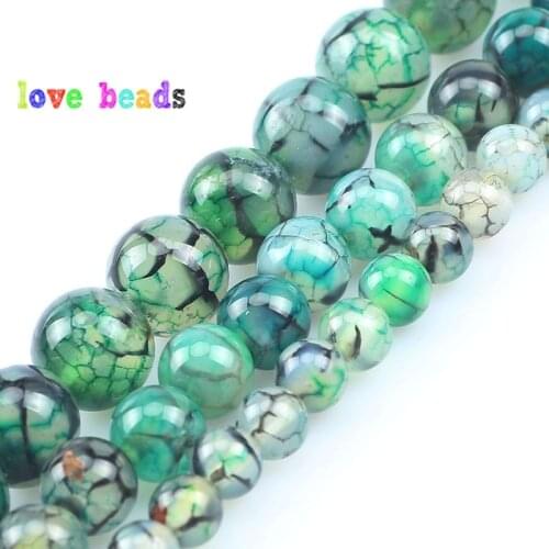 6/8/10mm Pretty Green Dragon Vein Agates Loose Round Beads for Jewelry Making DIY Bracelet Accessories 15‘’ Strand