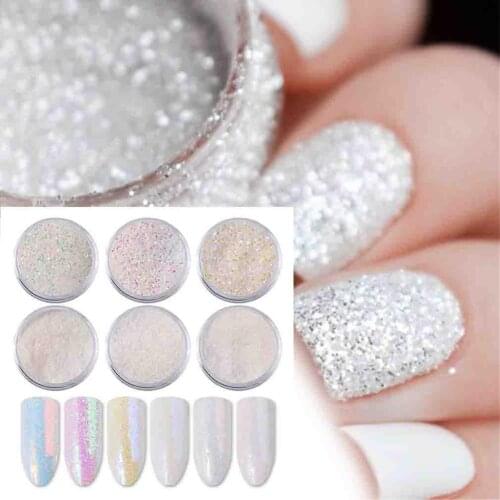 6pcs/set Aurora White Sequins Nail Art Glitter Powder DIY Mermaid Nail Powder Small Decoration Powder Flake Q9U3