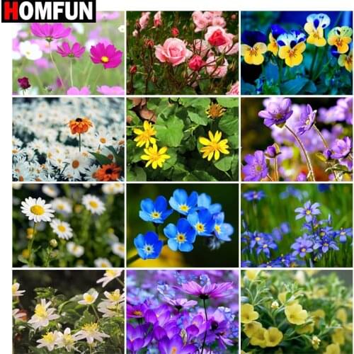 HOMFUN Diamond painting ‘’Flower wildflower grass" Full Square/Round Drill Wall Decor Inlaid Resin Embroidery Craft Cross stitch