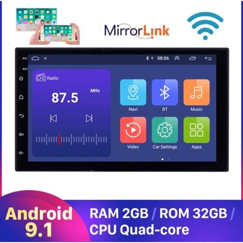 Android 9.1 Quad Core 2G+32G Universal Double 2Din Car Audio Stereo GPS Navigation Radio Kits Car Multimedia Player 7 in Screen