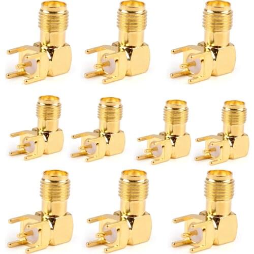Areyourshop 10Pcs Gold-Plated SMA Female Right Angle Solder PCB Mount RF Connector 14.5mm