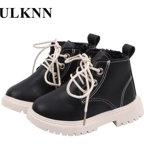 ULKNN Cute Baby Kids Leather Boots Lovely Zip Ankle Anti-slippery Soft Rubber Sole Fashion Children Boots For Boys And Girls