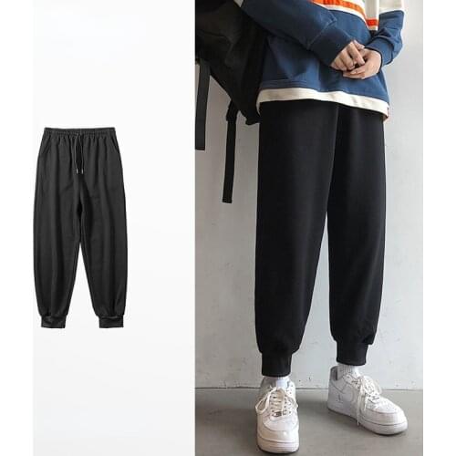 Spring Autumn Casual Jogging Sweatpants Ankle Pants Men Solid Color Simple Loose Tie Feet Basketball Youth Trousers