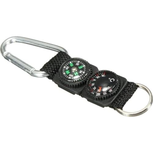 Black Multifunction Survival Kit Camping Climbing Hiking Mini Carabiner Keychain Guide Thermometer Hanger Practical Tools