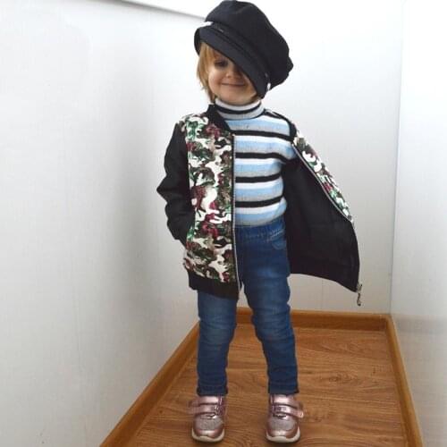 Childrens fashion pu jacket 3-9 years old girl round neck print flowers camouflage artificialMotorcycle leather coat