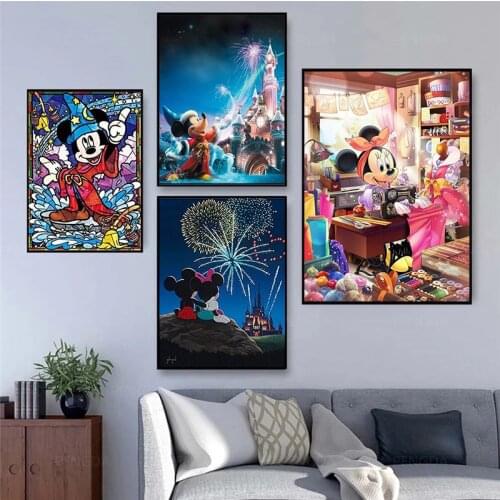 Disney Cartoon Mickey Mouse and Minnie Posters and Prints Canvas Paintings Wall Art Pictures for Living Room No Frame Room Decor