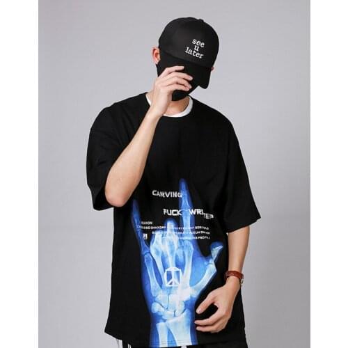 Mens T shirt Hip Hop Streetwear Harajuku T-shirt X-ray Hand Print Cotton Spring Summer Short Sleeve Loose Tops Tees Tshirt