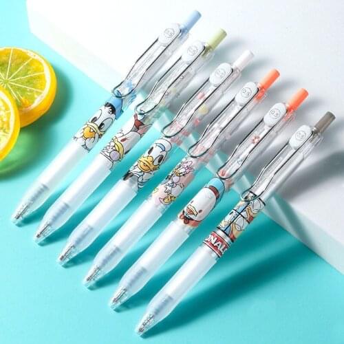 6 Disney Donald Duck gel pens boys girls students press black refill 0.5 mm cartoon cute ballpoint pen school office stationery
